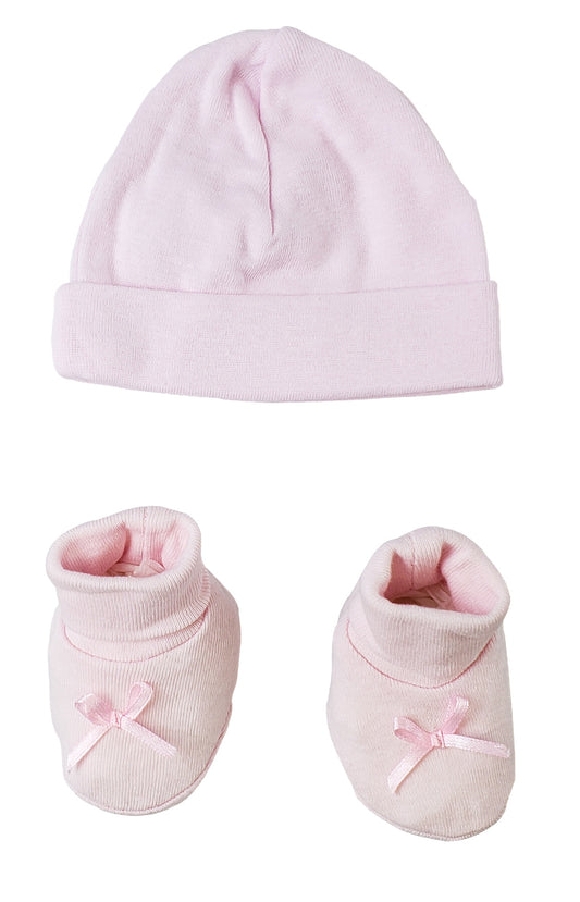 Preemie Baby Cap & Bootie Set - Pink - Pink