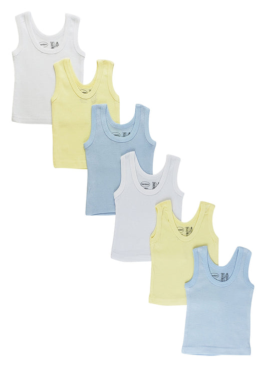 Boys Six Pack Pastel Tank Top - Blue/Yellow/White