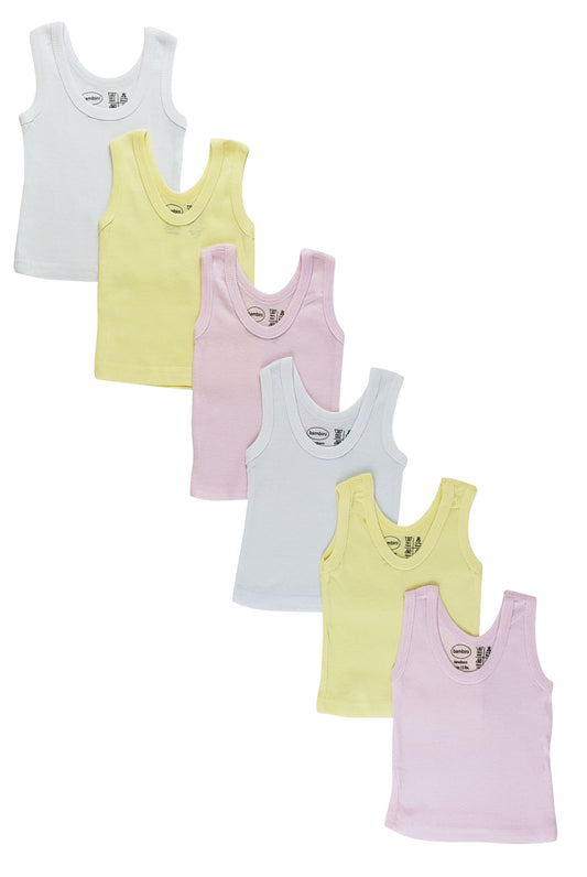 Girls Six Pack Pastel Tank Top - Pink/Yellow/White