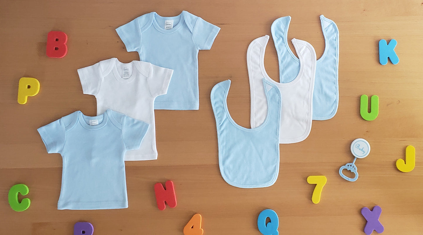 Blue and White Shirts with Bibs 6 pc - White/Blue