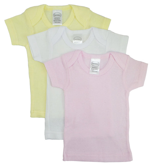 Girls Pastel Variety Short Sleeve Lap T-shirts - 3 Pack - Pink/Yellow/White