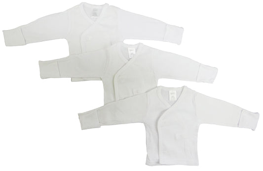 Long Sleeve Side Snap With Mittens - 3 Pack - White