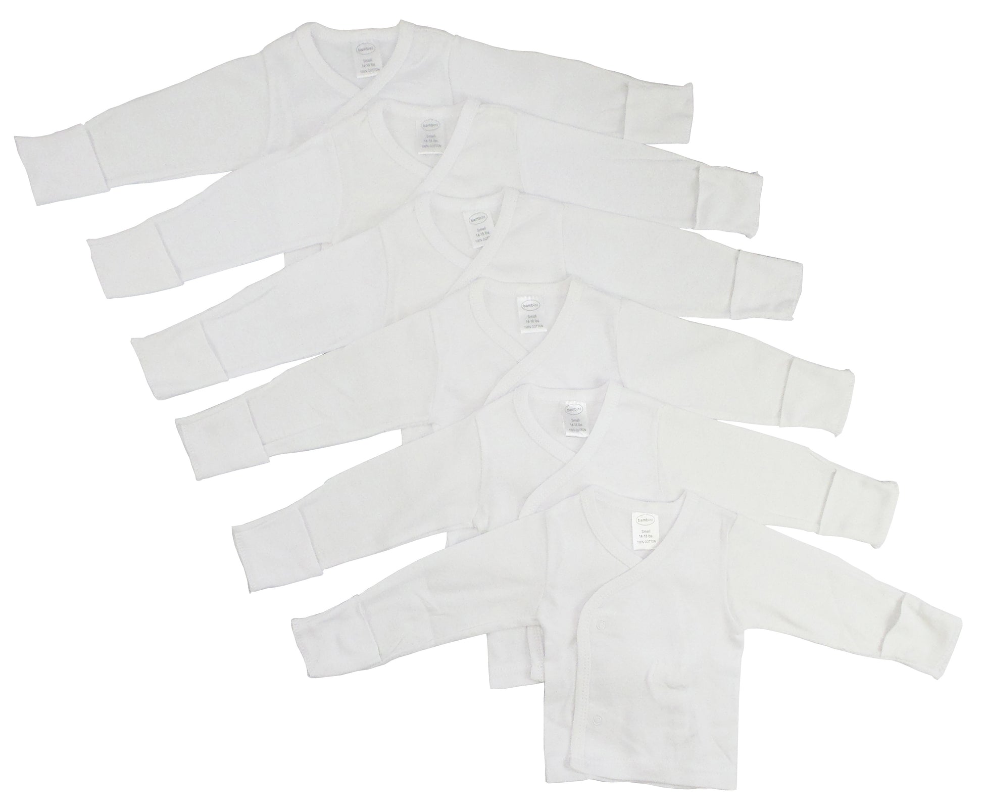 Preemie Long Sleeve Side Snap With Mitten  6 Packcuff - White