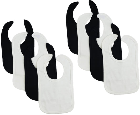 8 Baby Bibs - White/Black