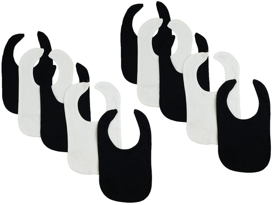 10 Baby Bibs - White/Black