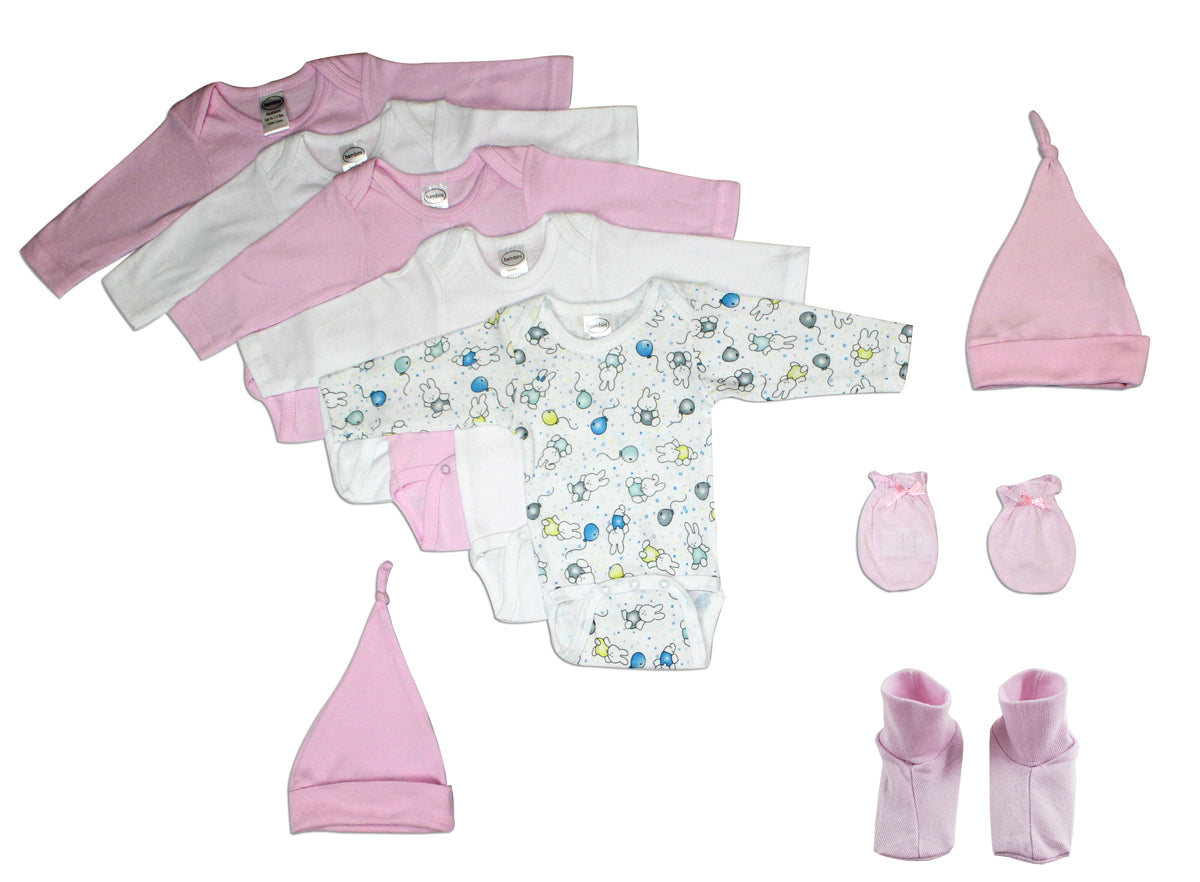 Baby Girl 9 Pc Layette Sets - White/Pink