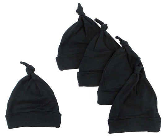 Black Knotted Baby Cap (Pack of 5) - Black