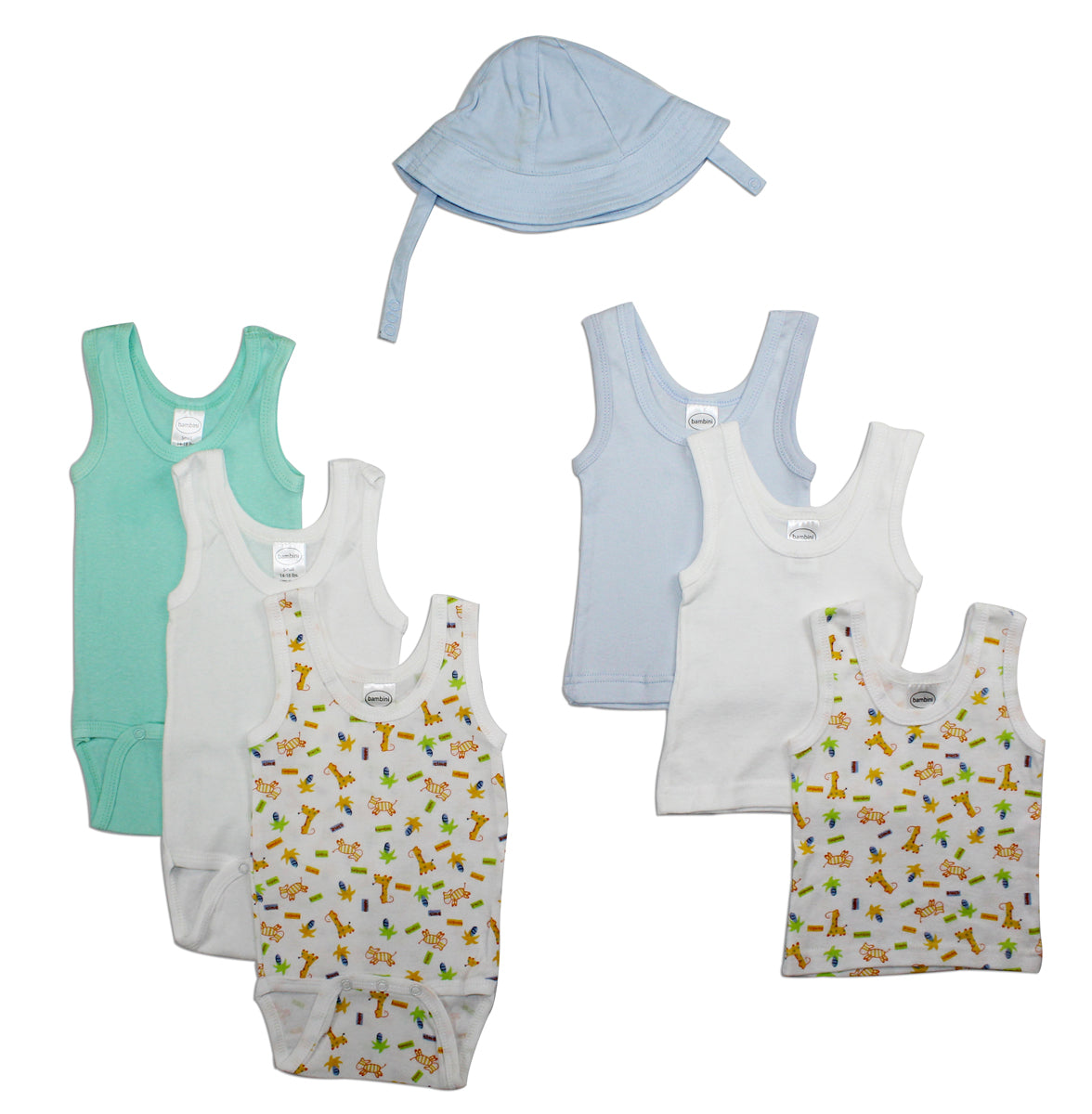 Boys Summer 7 Piece Layette Set - White/Blue