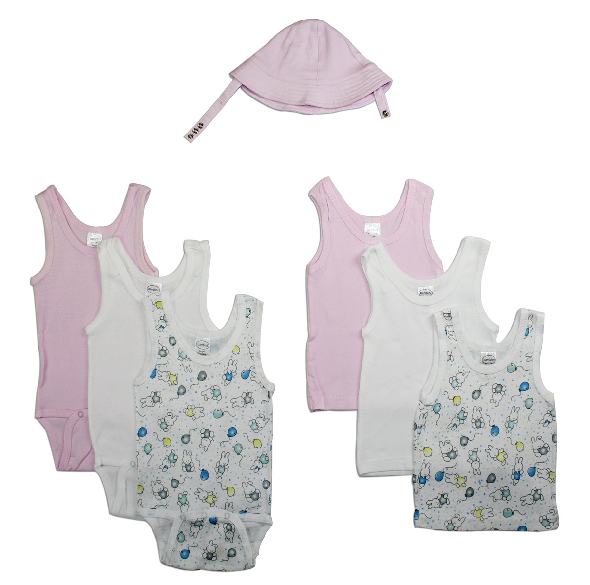 Girls Summer 7 Piece Layette Set - White/Pink