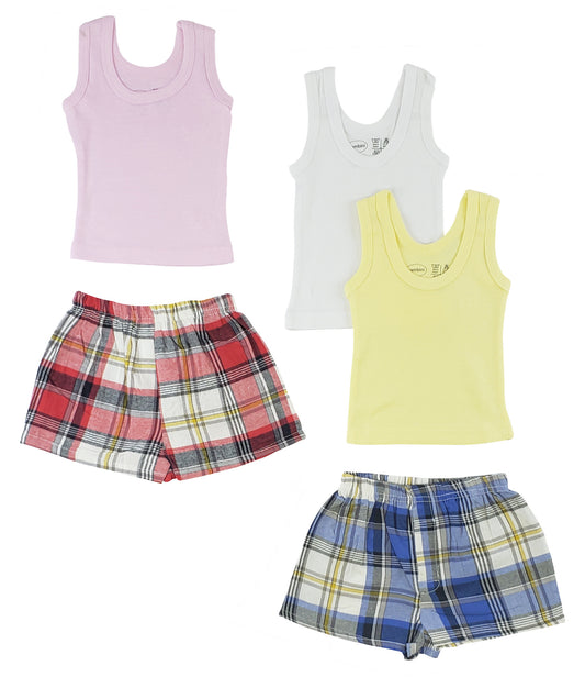 Girls Tank Tops and Boxer Shorts - White/Pink