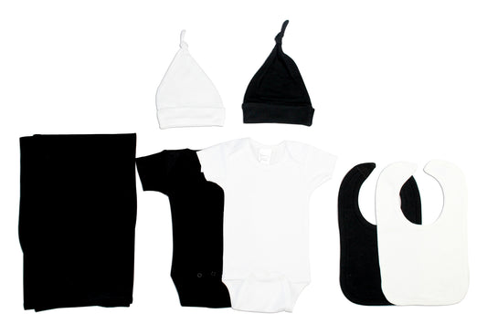 Black and White 7 Piece Layette Set - White/Black