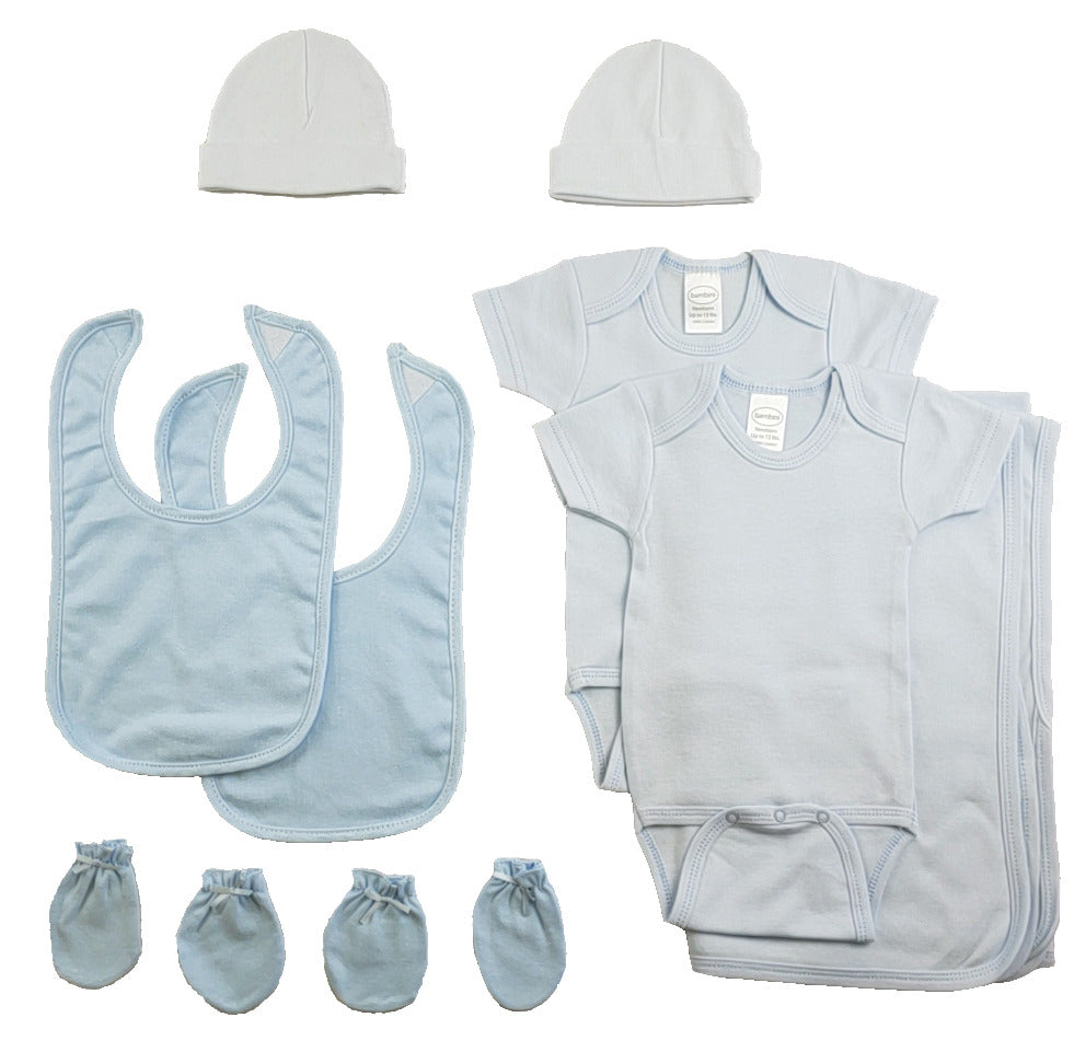 Boys 9 Piece Blue Layette Set - Blue/White