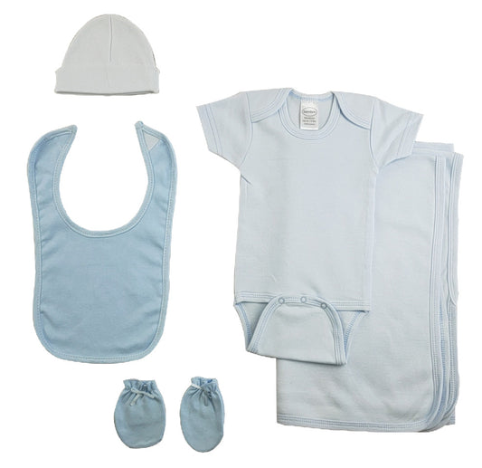 Boys 5 Piece Blue Layette Set - Blue/White