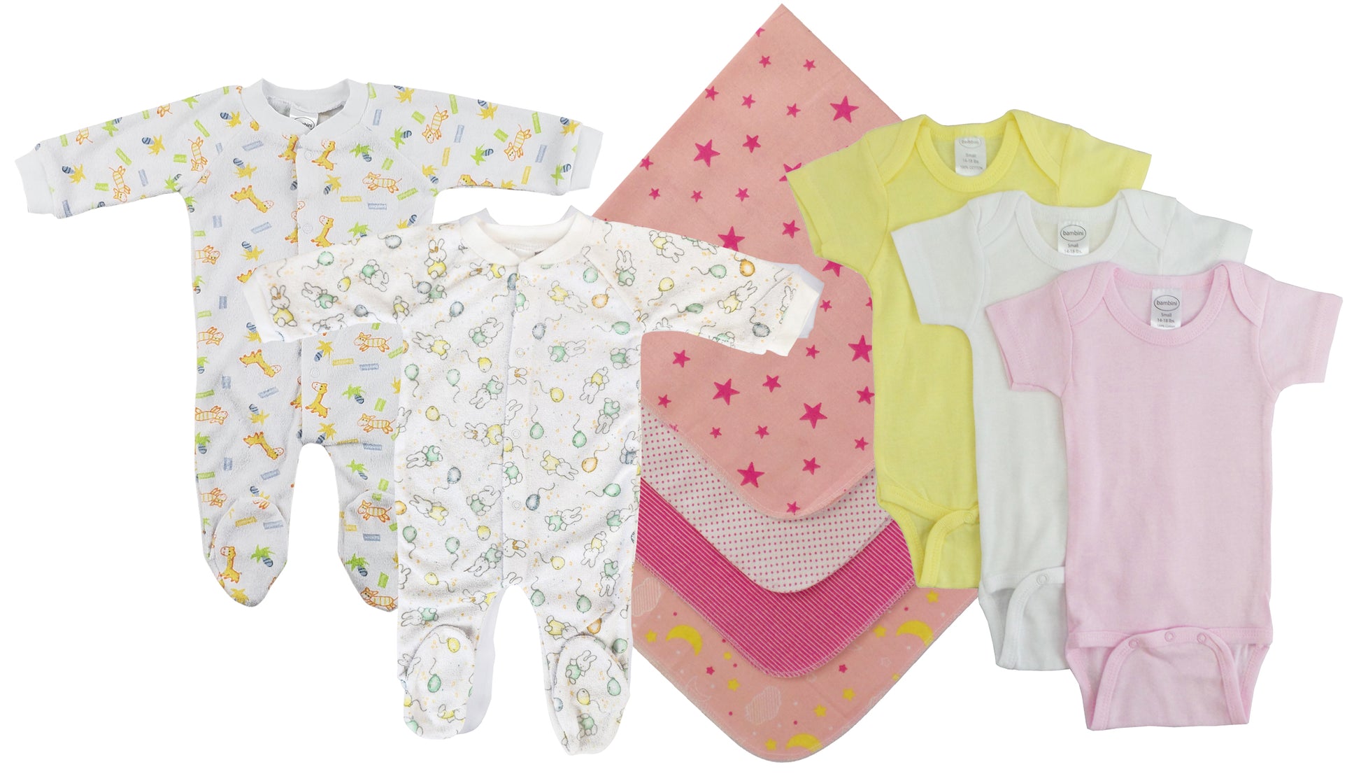 Baby Girls 9 Pc Layette Sets - White/Pink