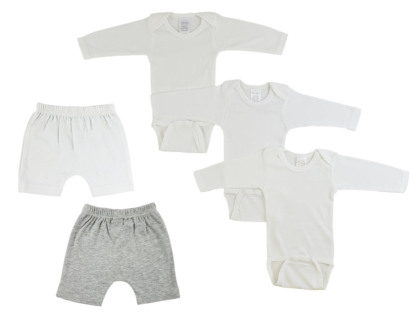 Infant Long Sleeve Onezies and Shorts - White/Grey