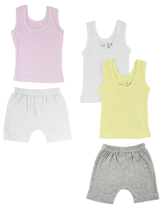 Girls Tank Tops and Shorts - White/Grey