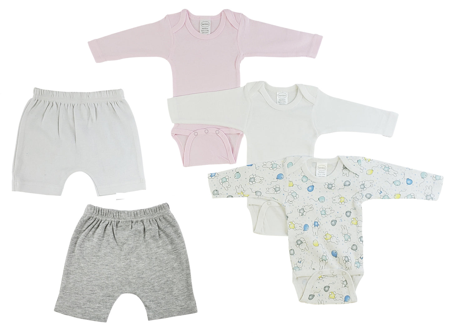 Infant Girls Long Sleeve Onezies and Shorts - White/Grey