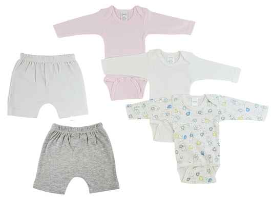 Infant Girls Long Sleeve Onezies and Shorts - White/Grey