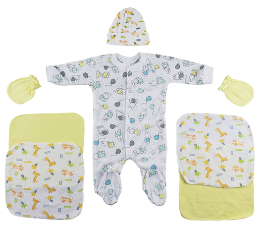 Sleep-n-Play, Cap, Mittens and Washcloths - 7 pc Set - White/Yellow