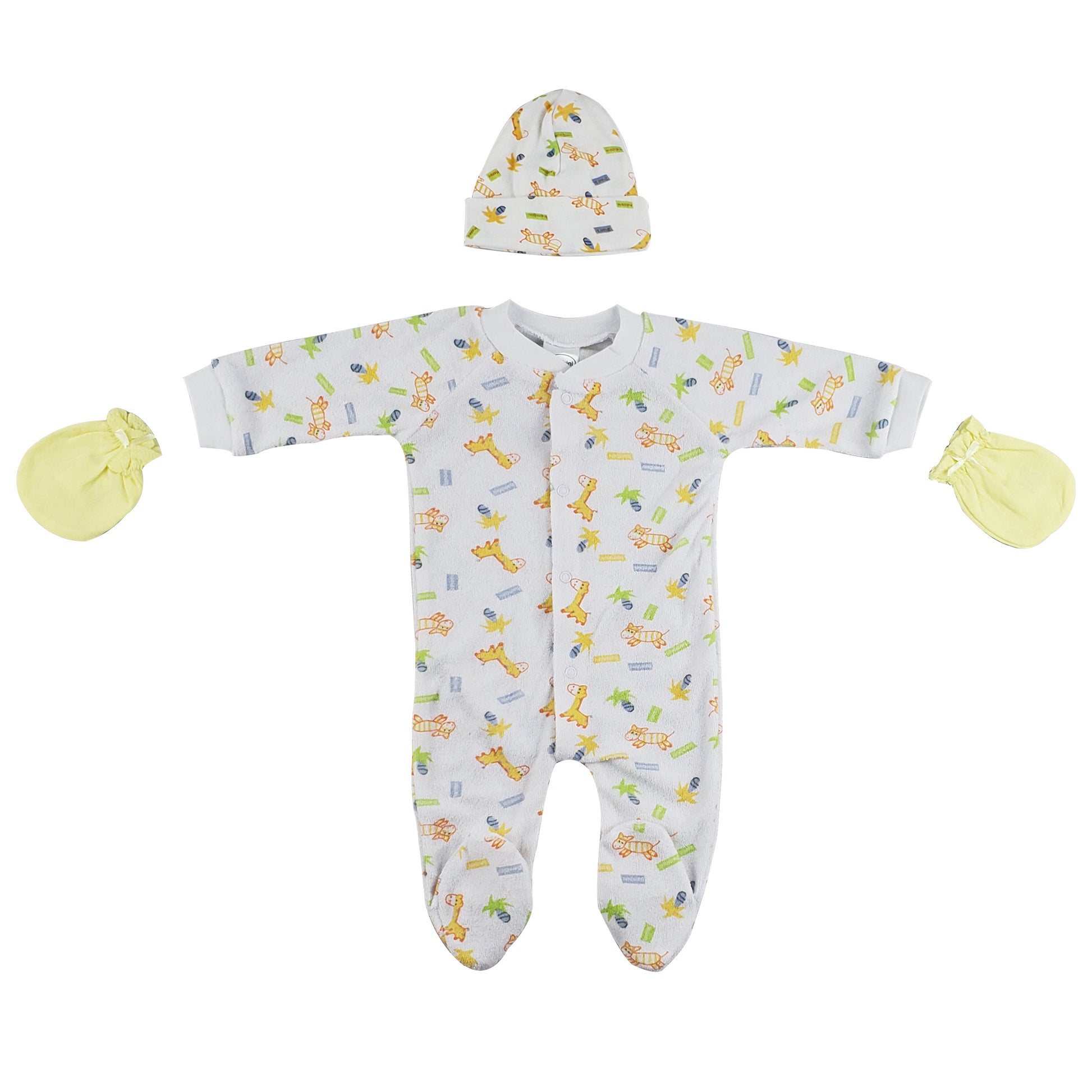 Sleep-n-Play, Cap and Mittens - 3 pc Set - White/Yellow