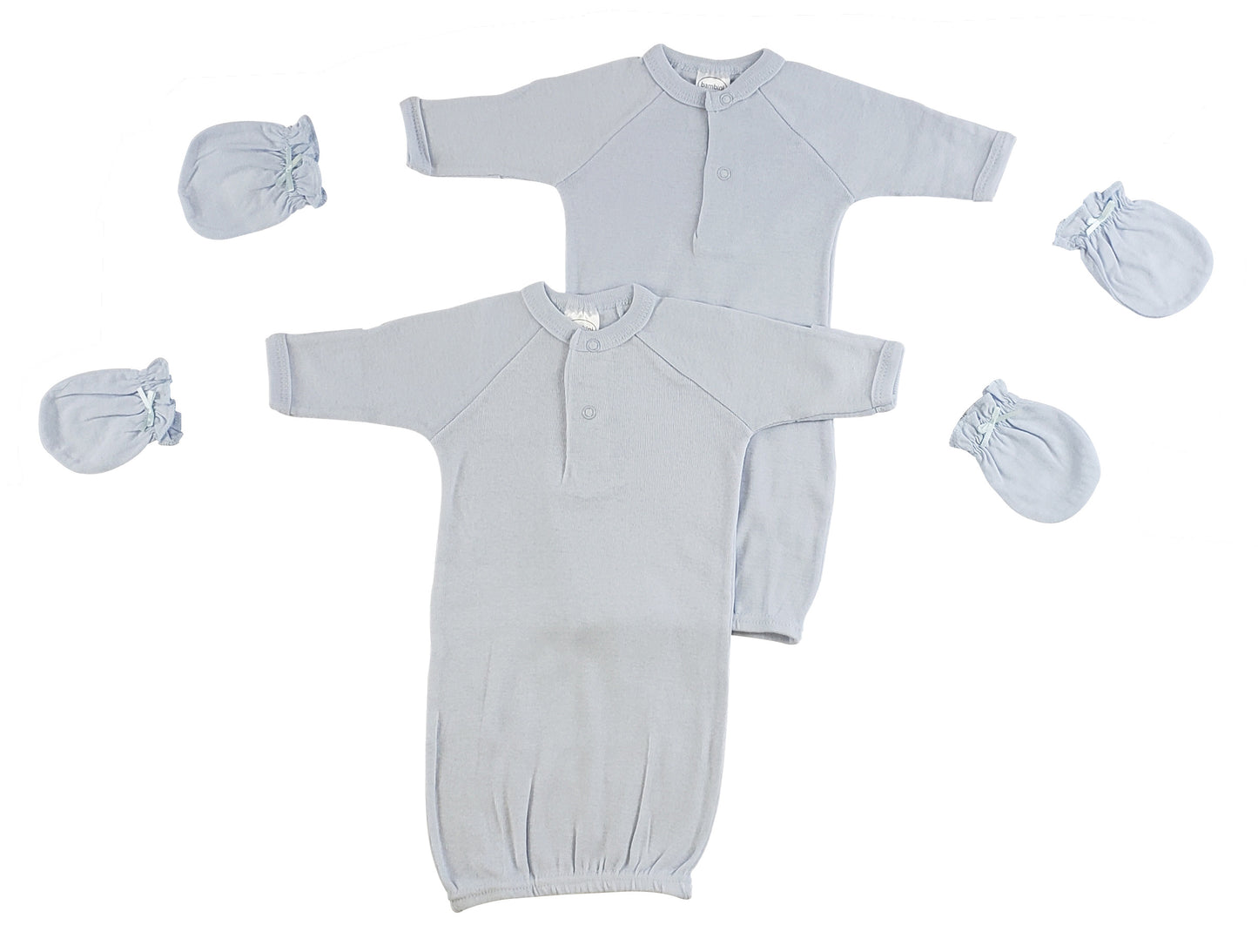 Preemie Boys Gowns and MIttens - Blue