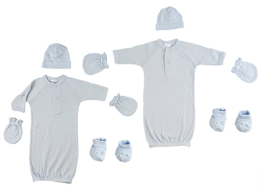 Preemie Boys Gowns, Caps, Booties and MIttens - Blue