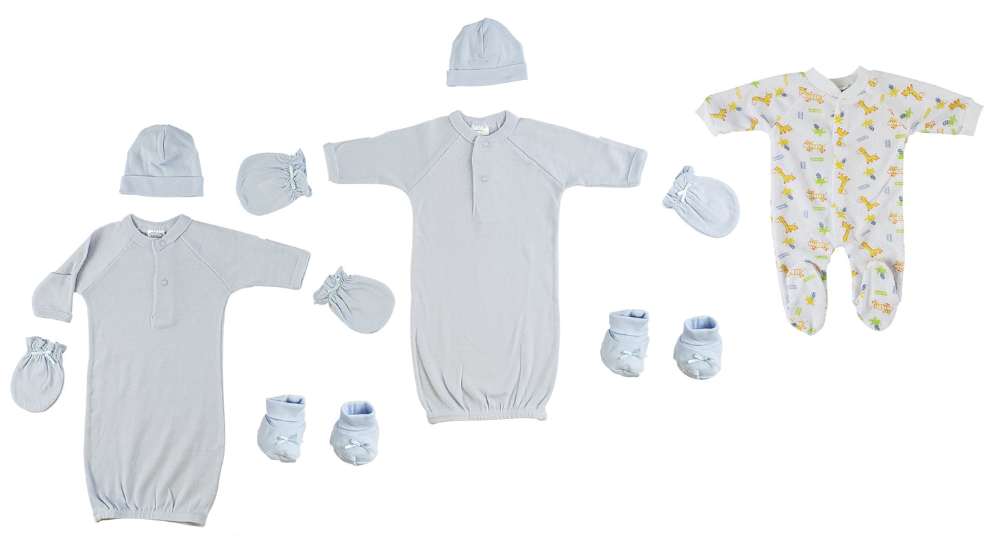 Preemie Boys Sleep-n-Play, Gowns, Caps, Booties and MIttens - Blue