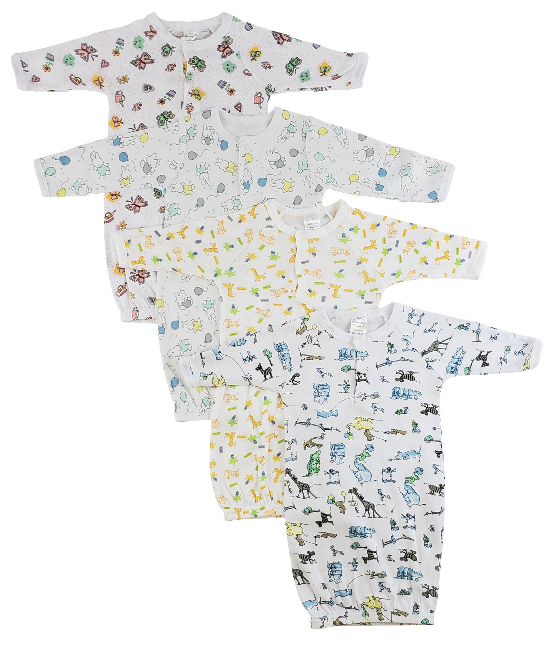 Girls Print Infant Gowns - 4 Pack - White