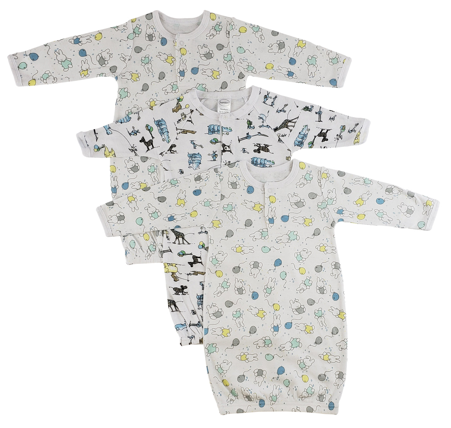 Girls Print Infant Gowns - 3 Pack - White