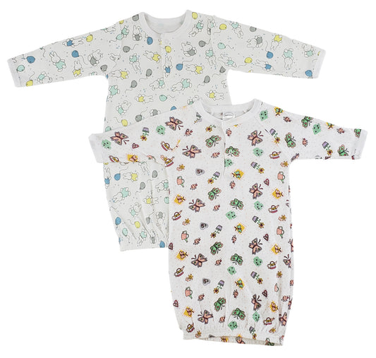 Girls Print Infant Gowns - 2 Pack - White