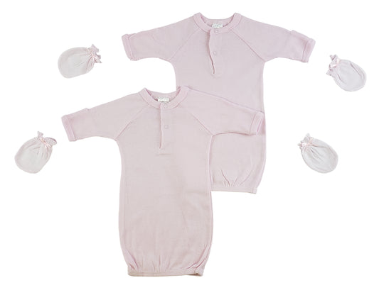 Preemie Girls Gowns and MIttens - Pink