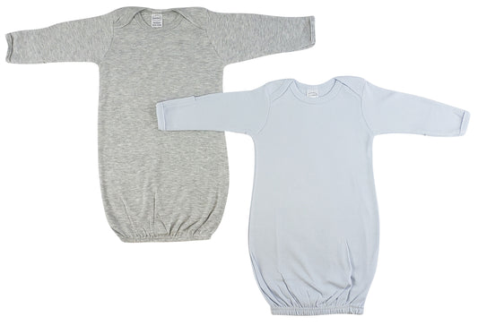 Boy Newborn Baby 2 Piece Gown Set - Heather Grey/Blue