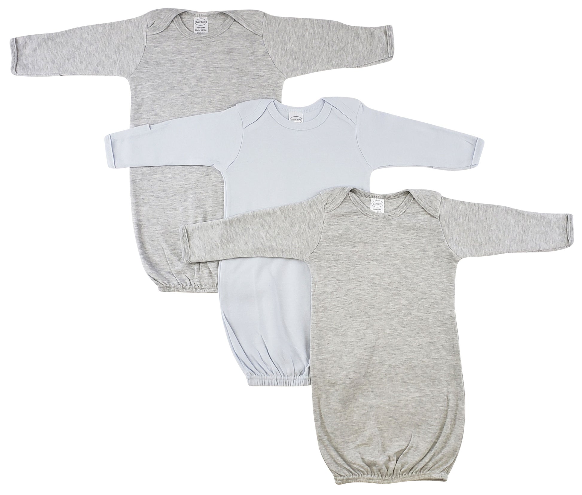 Boy Newborn Baby 3 Piece Gown Set - Heather Grey/Blue