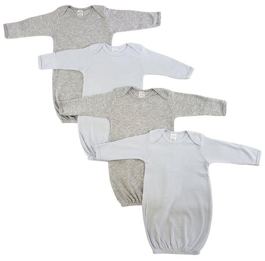 Boy Newborn Baby 4 Piece Gown Set - Heather Grey/Blue/White