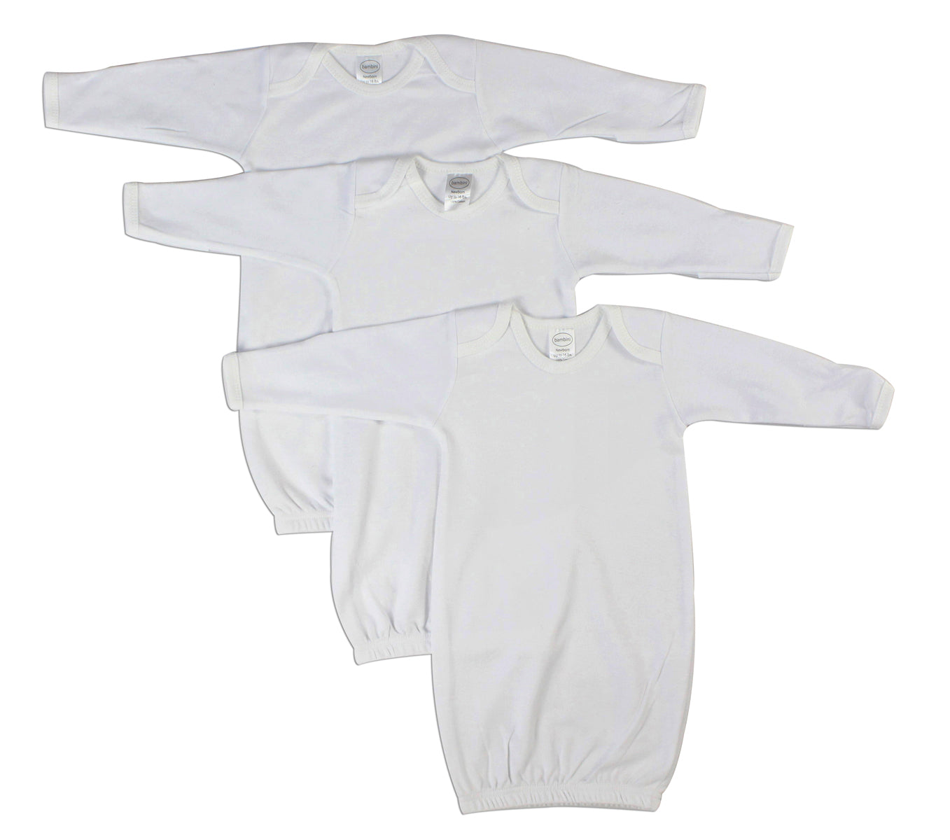 Unisex Newborn Baby 3 Piece Gown Set - White